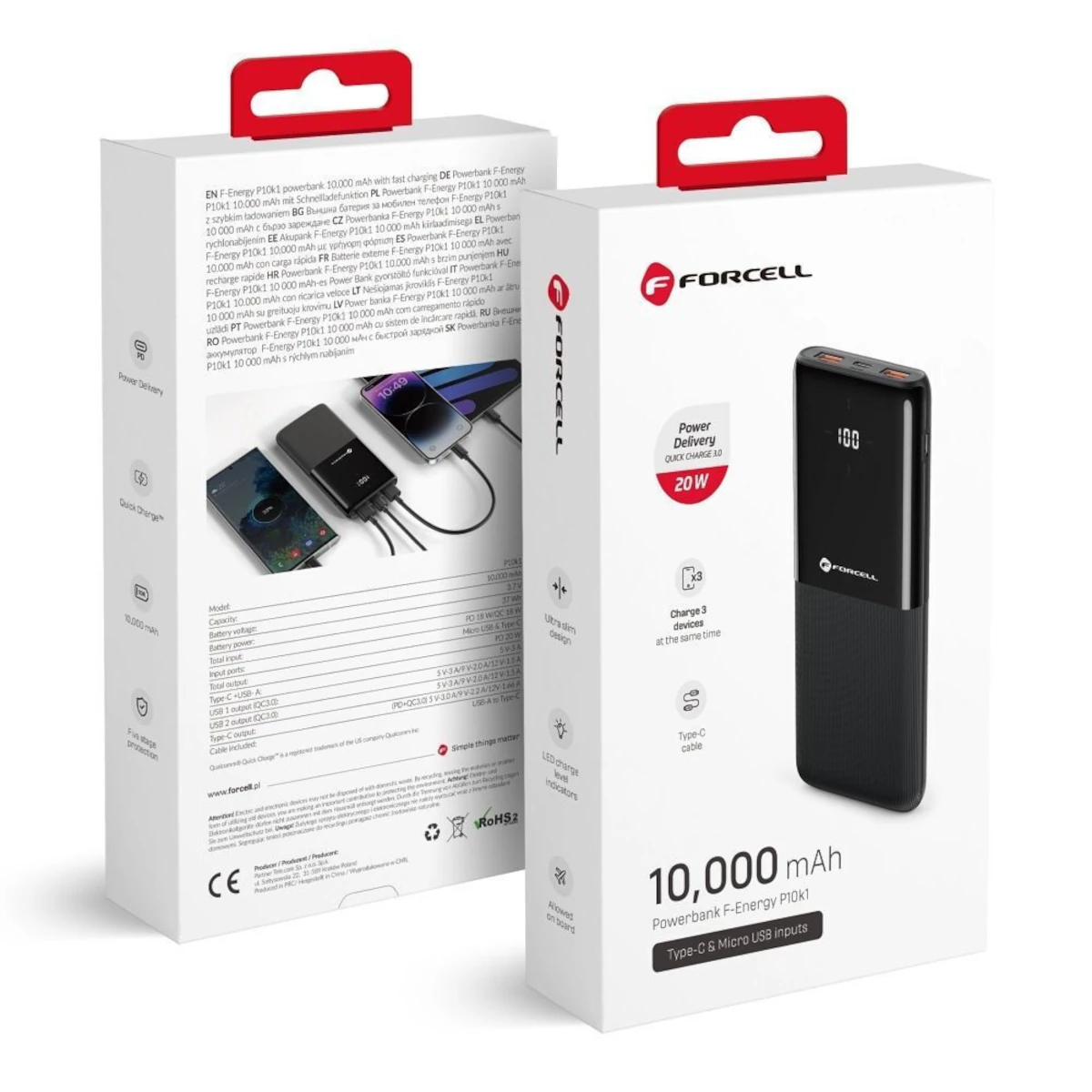 FORCELL F-ENERGY P10k1 powerbank PD QC3.0 3A 20W 10000 mAh black-2
