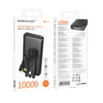 Borofone PowerBank 10.000mAh Usb-A με Καλώδιο USB, USB-C, Lightning BJ79 Clever Black