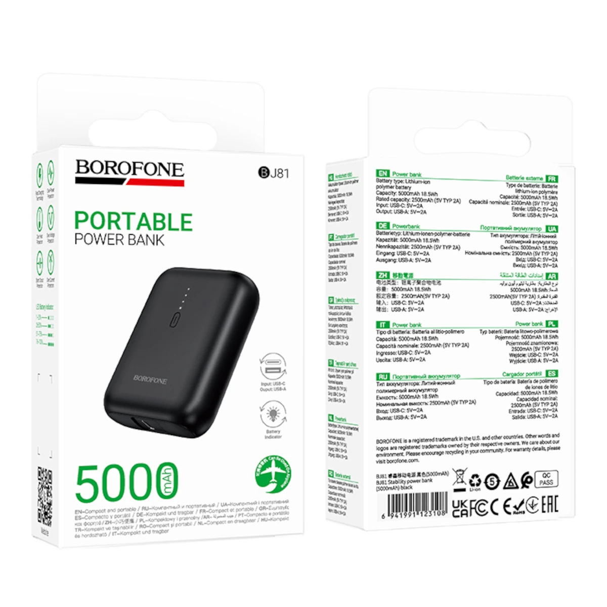 Borofone PowerBank 5.000mAh Usb-A BJ81 Stability Black-0 Borofone PowerBank 5.000mAh USB BJ81 Stability Black - Image 1