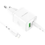 Borofone Φορτιστής USB-C & USB-A με Καλώδιο Type-C to Lightning 1m 20W BN7 White - Image 2