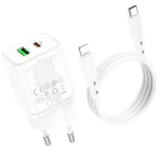 Borofone Φορτιστής USB-C & USB-A με Καλώδιο Type-C to Lightning 1m 20W BN7 White - Image 3