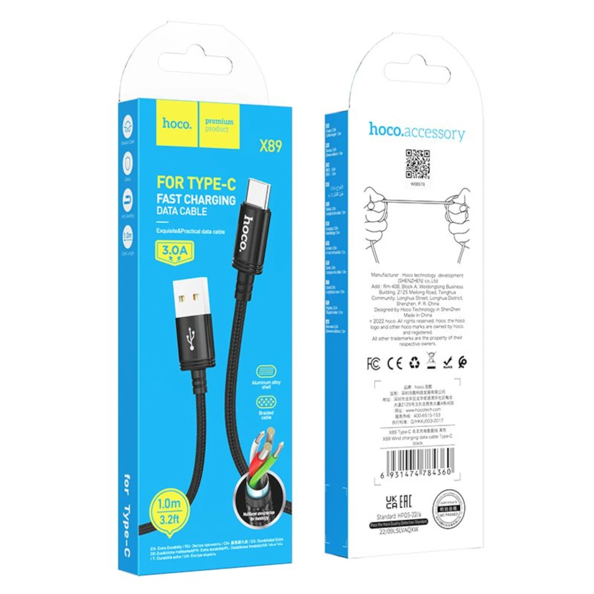 Hoco Καλώδιο USB to USB-C 1m 3A X89 Black 0 Hoco Καλώδιο USB to USB-C 1m 3A X89 Black - Image 1