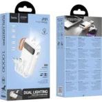 Hoco PowerBank 10.000mAh USB με Καλώδιο USB, USB-C, Lightning και Φακό J151 White