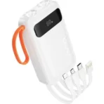 Hoco PowerBank 10.000mAh USB με Καλώδιο USB, USB-C, Lightning και Φακό J151 White - Image 3