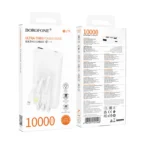 Borofone PowerBank 10.000mAh Usb-A με Καλώδιο USB, USB-C, Lightning BJ79 Clever White