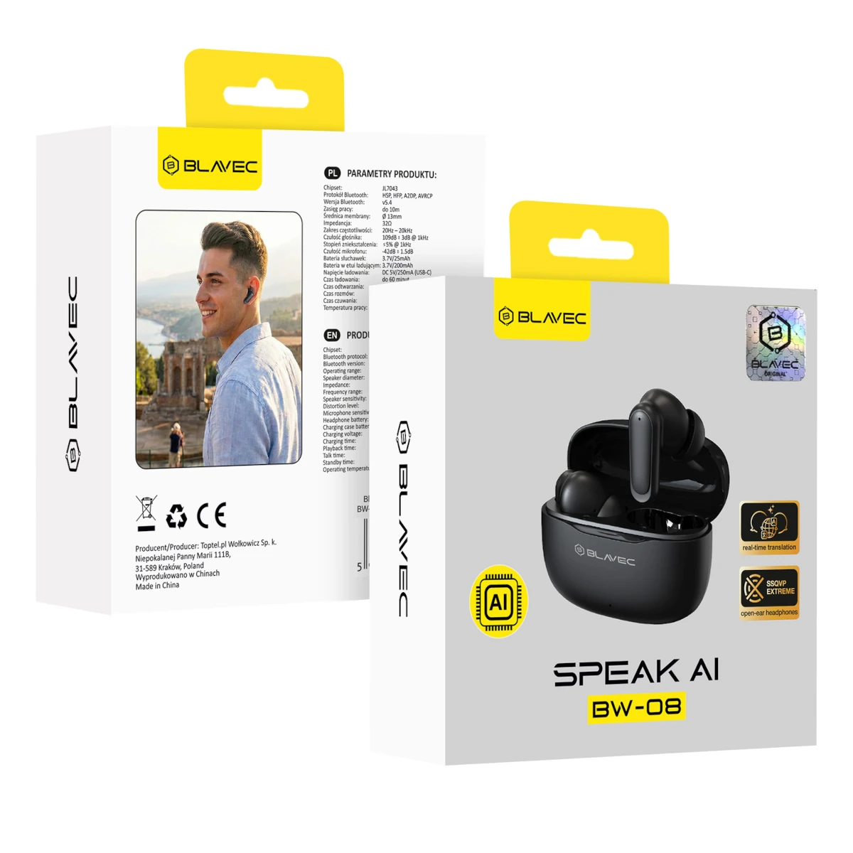 Blavec Bluetooth Ακουστικά Speak AI with live Translation BW-08 Black 0 Blavec Bluetooth Ακουστικά Speak AI with live Translation BW-08 Black - Image 1