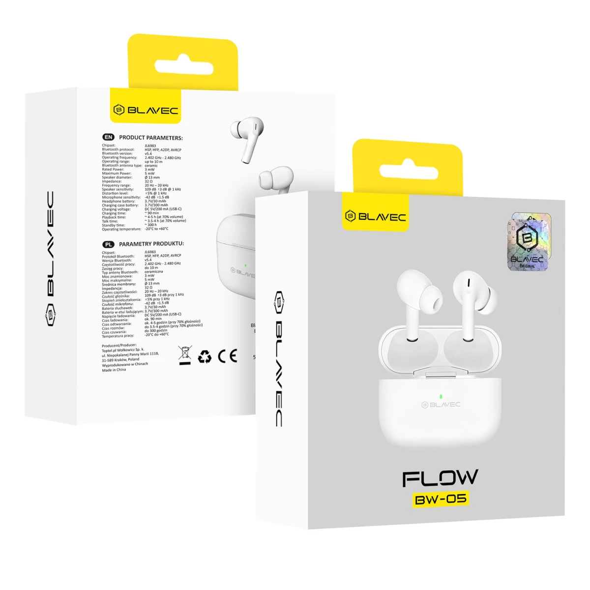 Blavec Bluetooth Ακουστικά TWS Flow BW-05 White