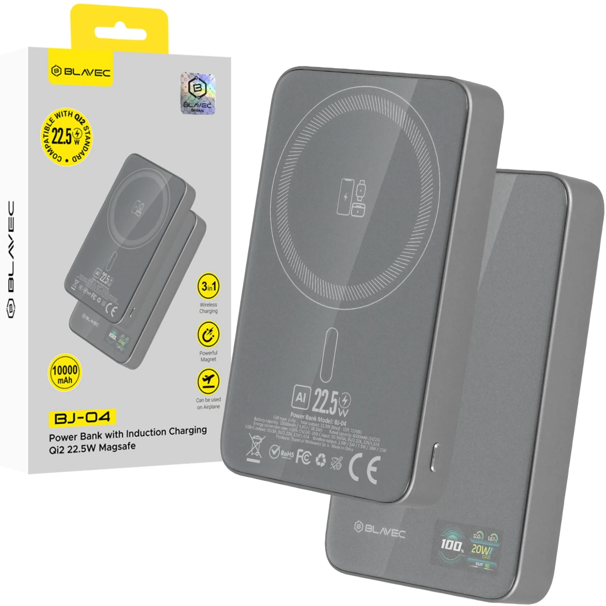 Blavec PowerBank Magsafe 10.000mAh Ultra Slim 3 in 1 USB-C 22,5W BJ-04 Gray 2 Blavec PowerBank Magsafe 10.000mAh Ultra Slim 3 in 1 USB-C 22,5W BJ-04 Gray - Image 1
