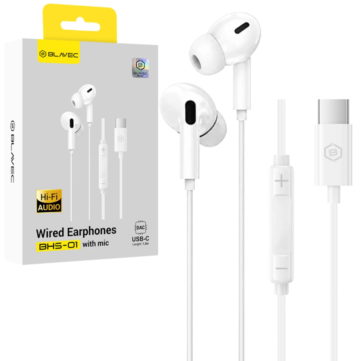 Blavec Ακουστικά με Καλώδιο USB-C BHS-01 White
