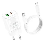 Borofone Φορτιστής USB-C/USB με Καλώδιο Τype-C to Type-C 1m 20W BN7 White - Image 3